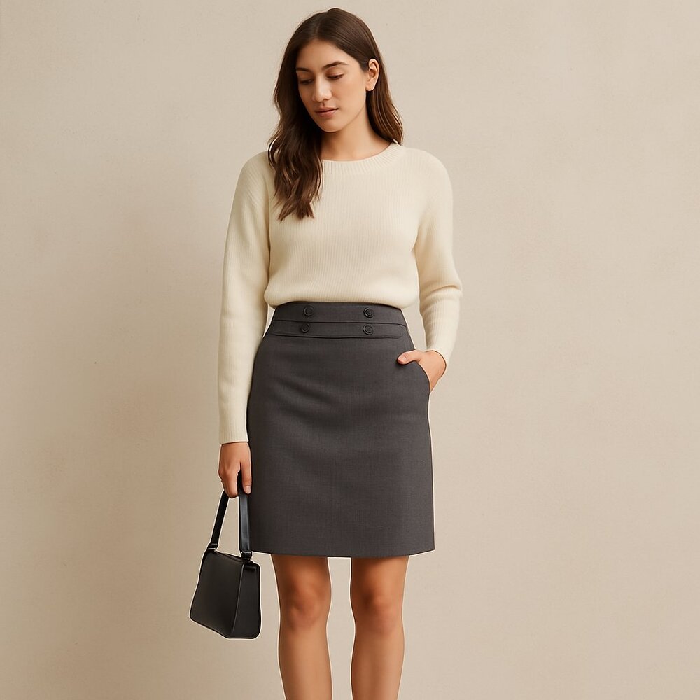 Jacob Gray Pencil Skirt with Button Detail – Size 4